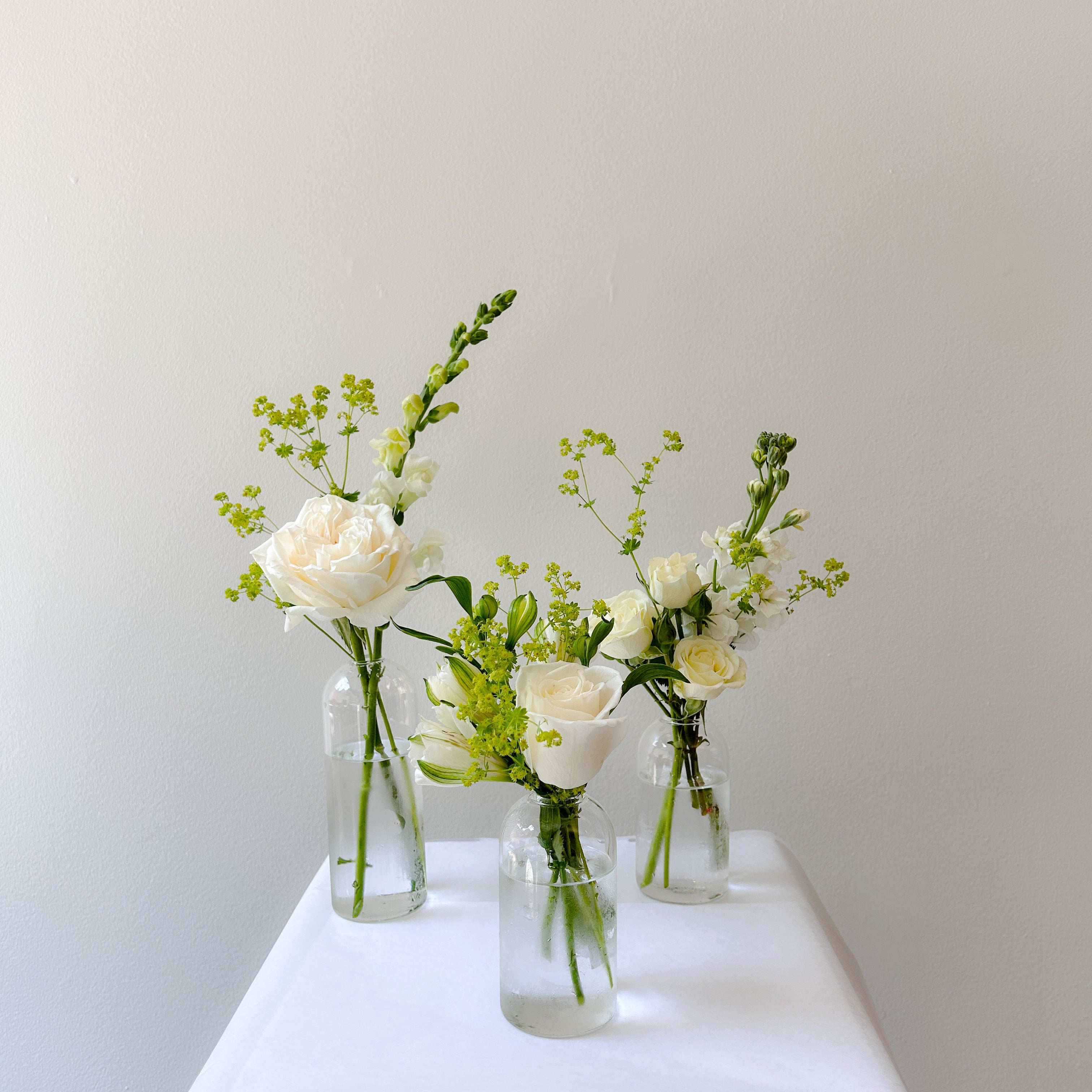 White & Green Bud Vase Trio