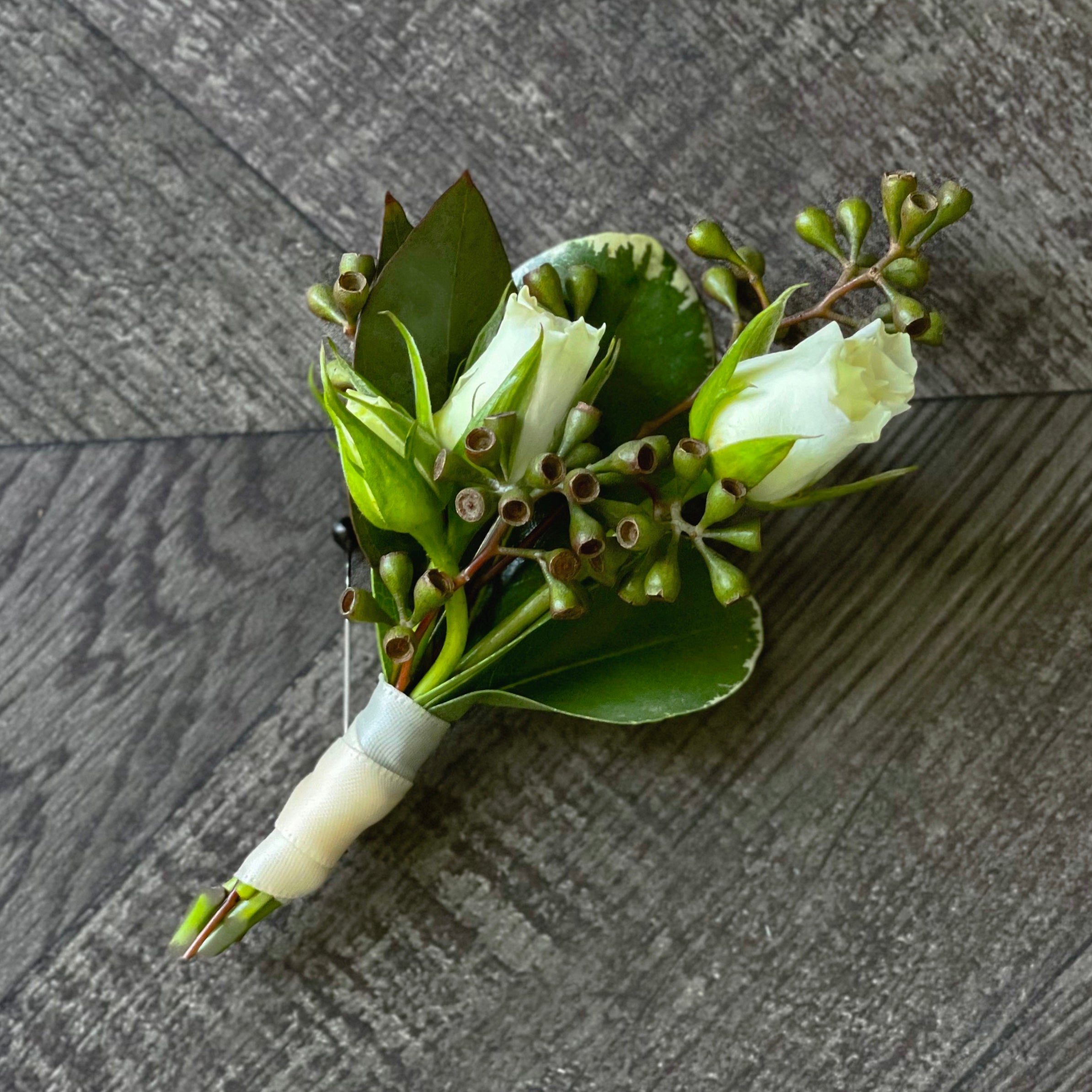 White and Green Boutonnière