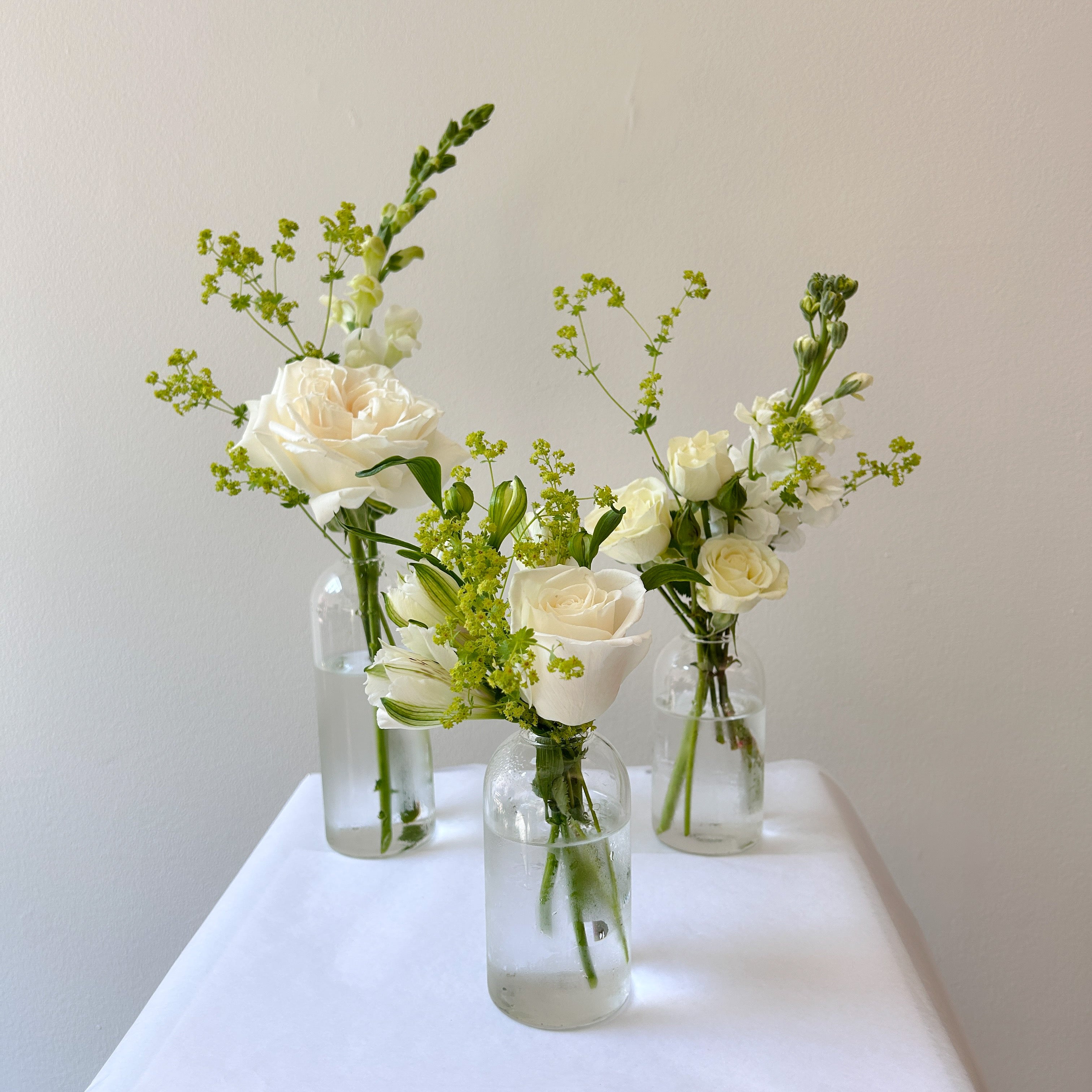 White & Green Bud Vase Trio