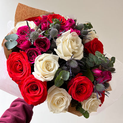 Berry Cherry - Red and White Rose Bouquet