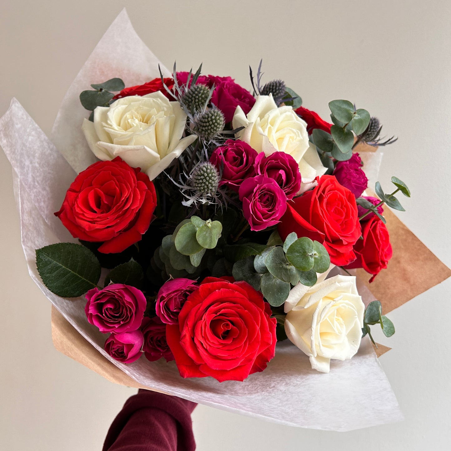Berry Cherry - Red and White Rose Bouquet